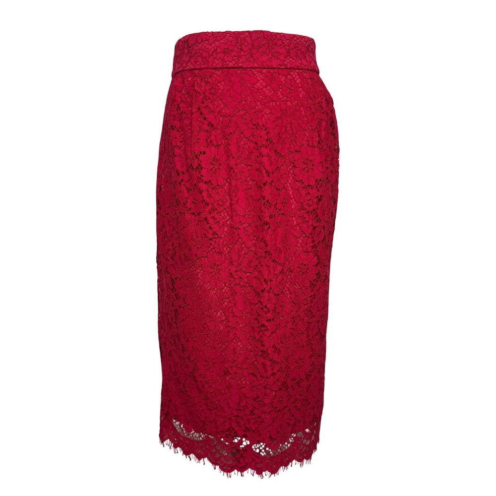 J.Crew Red Floral Corded Lace Pencil Skirt Midi Eyelash Hem F8660 Womens 10